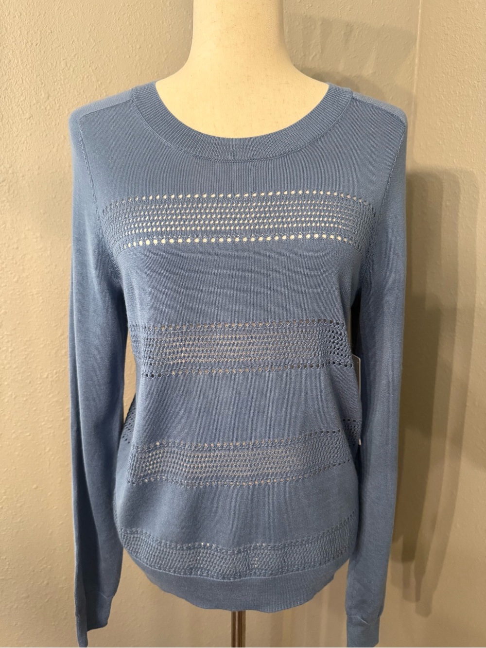 Athleta Dusty Blue Pointelle Crewneck Sweater S/M